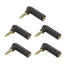 3.5mm Male to Female Audio Adapter Right Angle TRS Stereo Jack Plug, 5 Pack