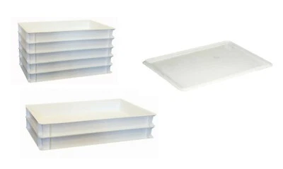 GASTLANDO 7 St. Pizzateigbehälter Universalkiste 60x40x7 cm weiß + 1 Deckel NEU