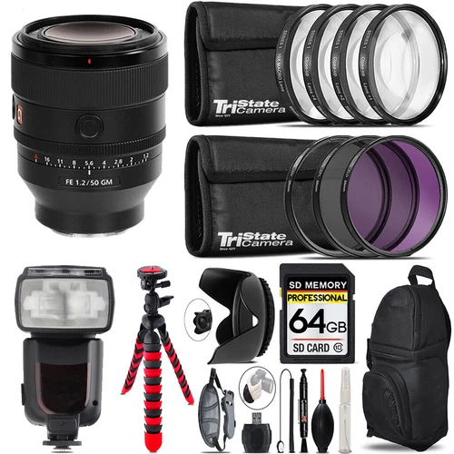 Sony FE 50mm f/1.2 GM Lens (Sony E) +7 Piece Filter & More - 64GB Kit