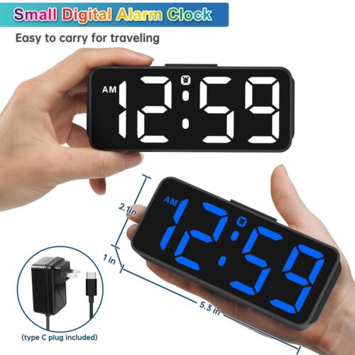 Small Digital Alarm Clock RGB Display Dimmable Plug-In with Battery Backup - Picture 3 of 7