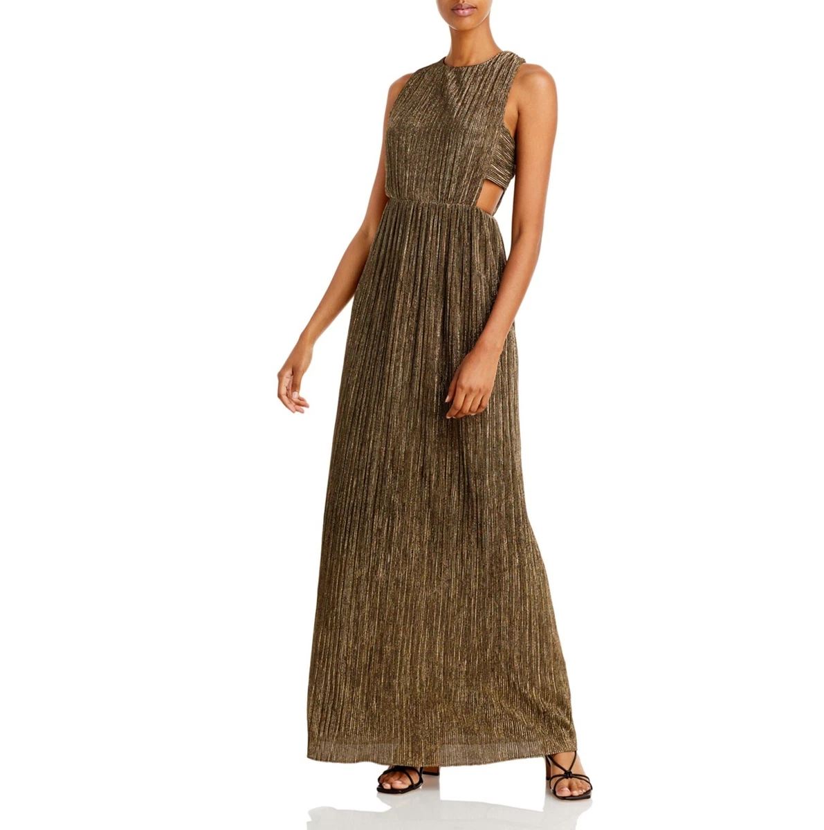 knee length dresses for ladies BCBGMAXAZRIA Lame Halter Gown 353 Gold