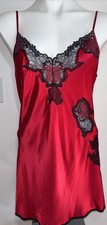 Vintage VS 100 Silk Red Black Lace Slip Dress Chemise Nightgown S NWT