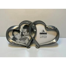 Malden International Design Double Heart Gray Metal Standing Photo Frame