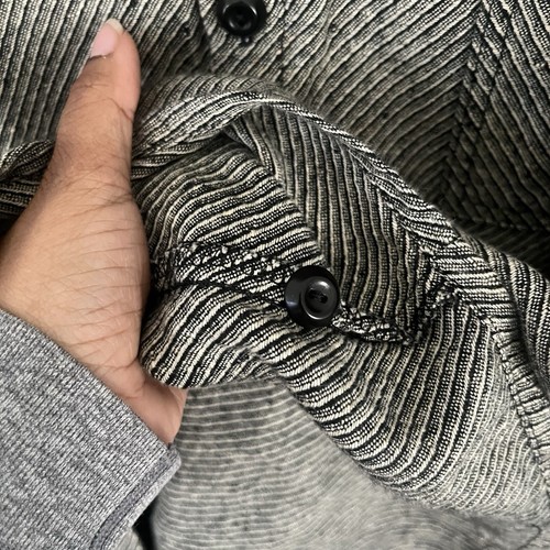 Flax Mens Linen Jeanne Engelhart Diagonal Stripe Gray Black Button Shirt Small - Picture 8 of 12