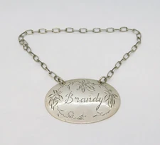 Sterling Silver Leaf Pattern Brandy Decanter Label Vintage 1982 Birmingham