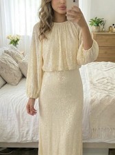 Next Champagne Sequinned Maxi Dress Size 8 New with Tags Party Wedding