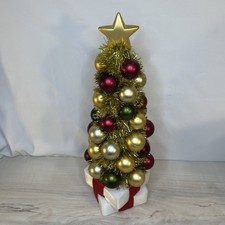15 In Christmas Ball Tree w/ Tinsel Table Centerpiece Fireplace Decor Indoor
