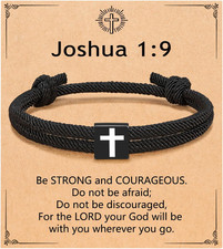 Men Adjustable Rope Cross Bracelet - Easter Christmas Christian Baptism Birthday