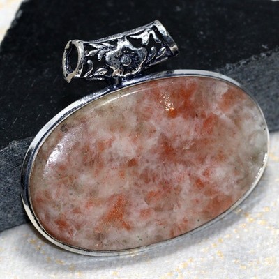Sunstone 925 Silver Plated Gemstone Pendant 1.6'' Aesthetic Jewellery JW