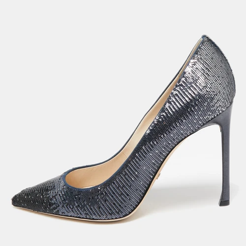 Escarpins bout pointu paillettes bleu marine métallisé Dior pointure 39,5