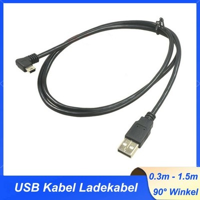 USB Kabel Ladekabel A Stecker auf 90° Winkelstecker Mini USB 5polig 0,3m-1,5m