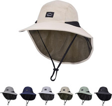 Kids Sun Hat with Neck Flap UPF 50 UV Protection Wide Brim Breathable 1 Beige
