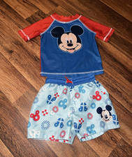 Disney Baby Mickey Mouse Swim Set 12M Blue Red Swim Shirt Trunks 2 Piece