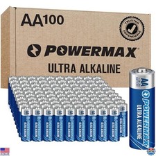 Powermax 100-Pack AA Alkaline Batteries - Long-Lasting Power, 10-Year Shelf Life
