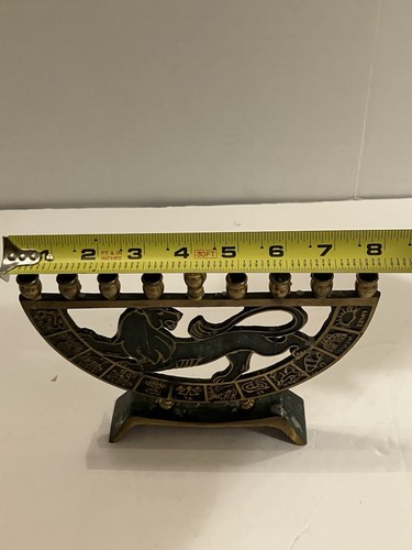 Vtg Israel Dayagi Brass & Verdigris Enamel Menorah Lion Of Judah 12 Tribes 1937 - Picture 10 of 12