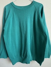 Vintage Raglan Sweatshirt Teal Green Cut Off Cuffs Womens Size Large Thin