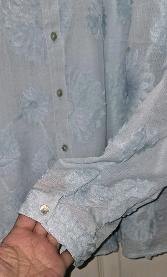 Blue NANETTE LEPORE Gauzy Floral Ribbon Appliqué Button Front Collared ...