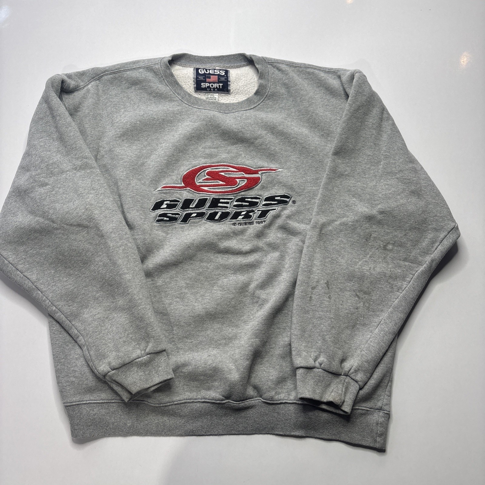 Vintage Guess Sport Mens 90s Spell Out Logo Travis Scott Crewneck Sweatshirt L