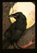 ACEO Original Art Card Limited Edition Print Raven Moon Ademade-stl