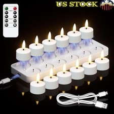 Rechargeable Tea Light Candles W/ Remote Timer Set of 12 Flameless Lights New