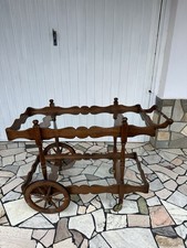 Carrello portavivande vintage in legno massello e pianali in vetro