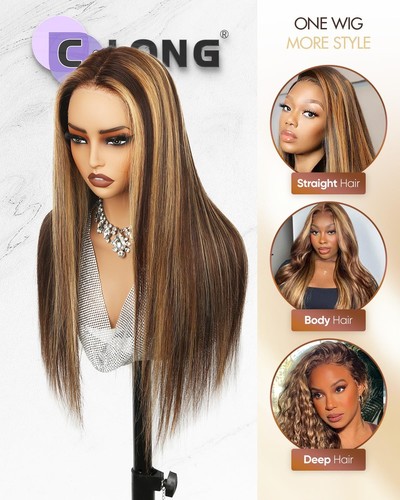 Highlight Ombre Lace Front Wig Human Hair 180% Density,13x4 Straight 4/27 Hon... - Picture 2 of 9
