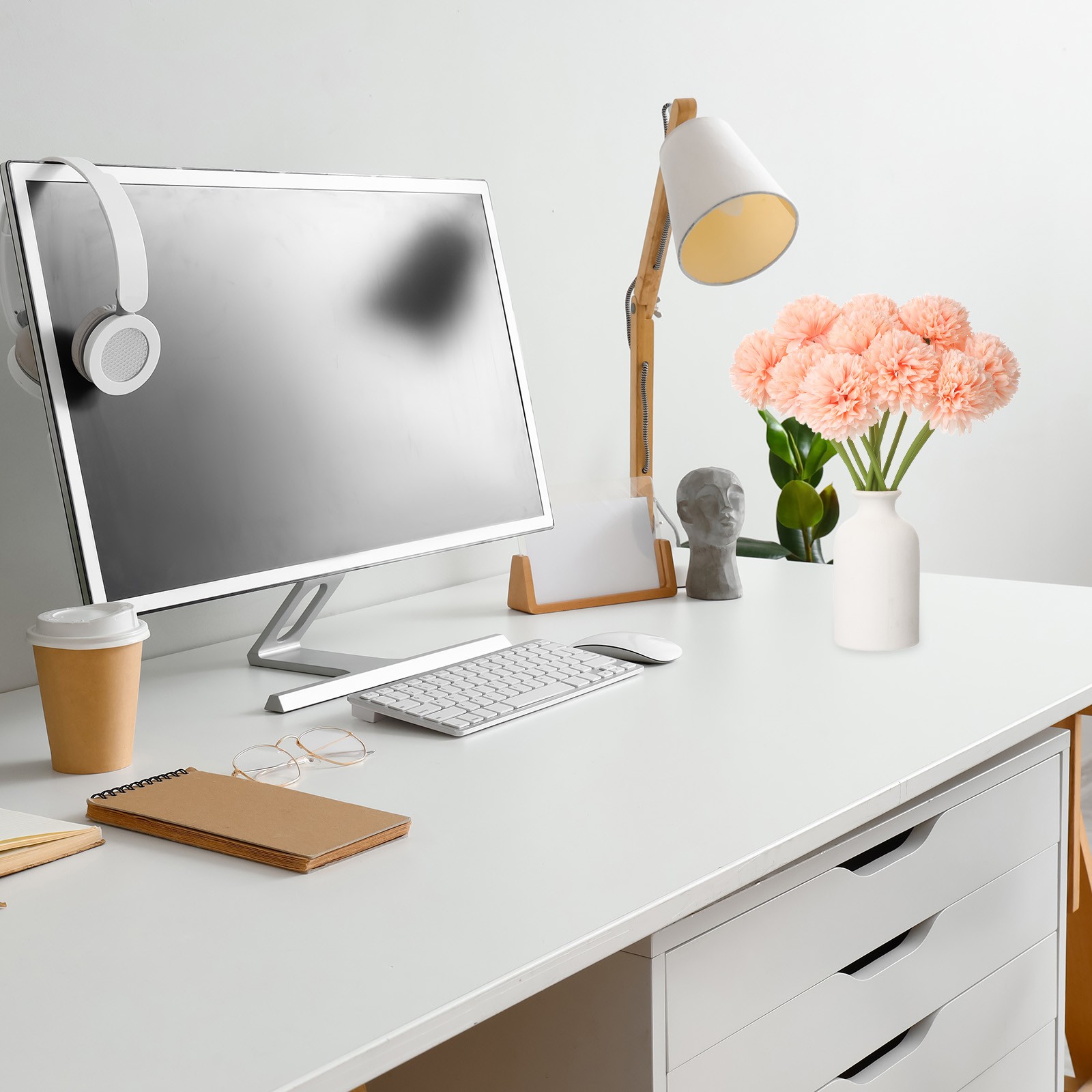 10pcs Artificial Chrysanthemum Ball Flowers Faux Mum Flower Bouquet, Red/Black