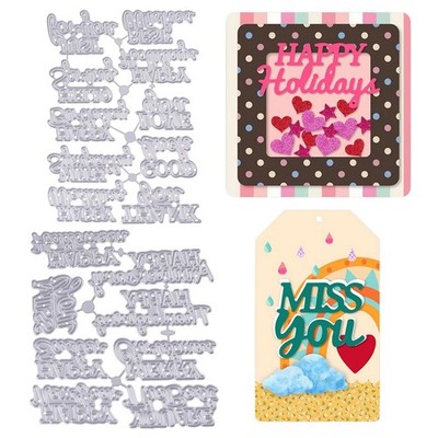 18 Pcs Sentiment Words Cutting Dies for Card Making, Blessing Words Metal Die...