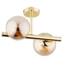 Deckenlampe 2-Flammig Glas Gold Bernstein E14 L:38 Cm Deckenleuchte Schlafzimmer