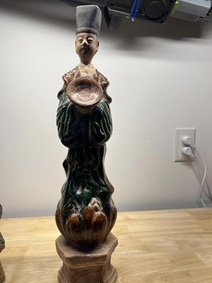 Pair of Chinese Ming style Sancai glazed attendant figures