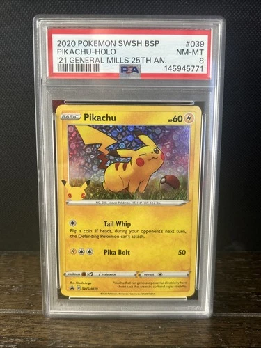 2021 Pokémon General Mills Pikachu TCG Promo SWSH039 25 th Anniversary PSA 8