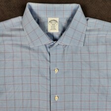 Brooks Brothers Dress Shirt Mens 16.5 32/33 Blue Check Regent Non-Iron Cotton