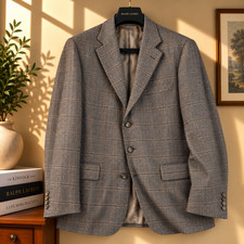 Ermenegildo Zegna Sport Coat Mens 40R Gray Brown Windowpane Silk Cashmere Swiss