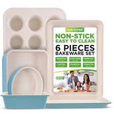 Nutrichef Deluxe Non-Stick Bake Tray Sheet Bakeware Set, Ceramic Style NCBK6CT5