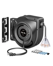 DEWENWILS 75FT Extension Cord Reel, 14/3C SJTOW, Heavy Duty Power Cord,UL Listed