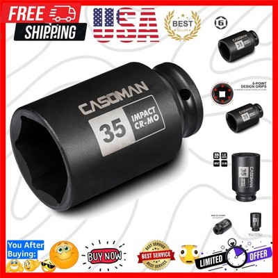 1/2'' Drive x 35 mm Deep 6 PT Impact Socket, CR-MO, 1/2-inch Drive 6 Point Axl...