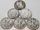 (6) Mixed Vintage Silver Barber & Walking Liberty Half Dollars 90%    (X27)