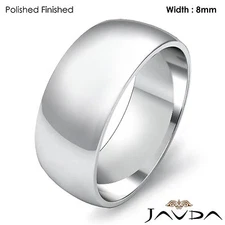 Solid Dome Mens Wedding Band High Polished Classic Ring 8mm 9.5gm 18k White Gold