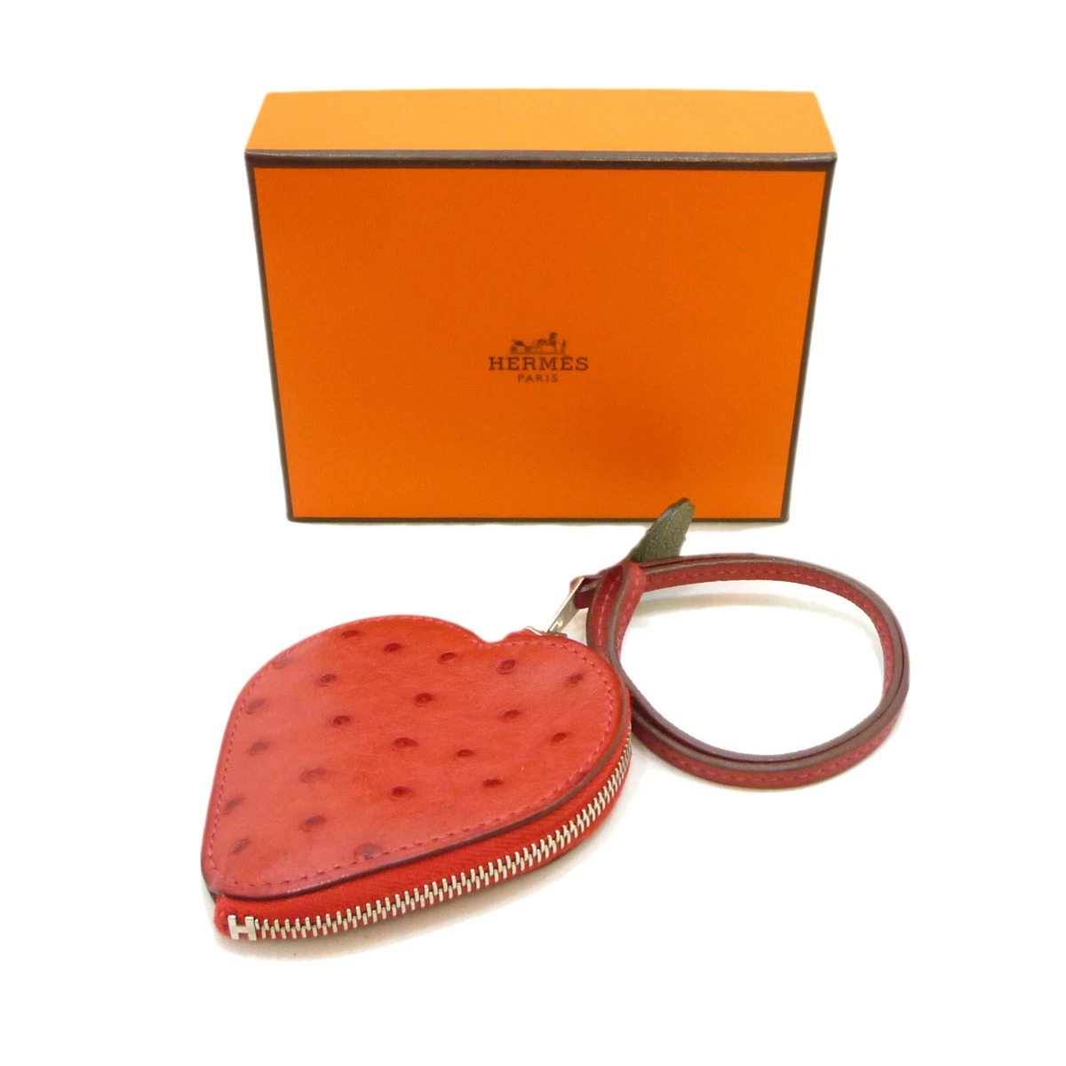 Authentic HERMES Strawberry Motif Coin Case Purse Ostrich X (2016