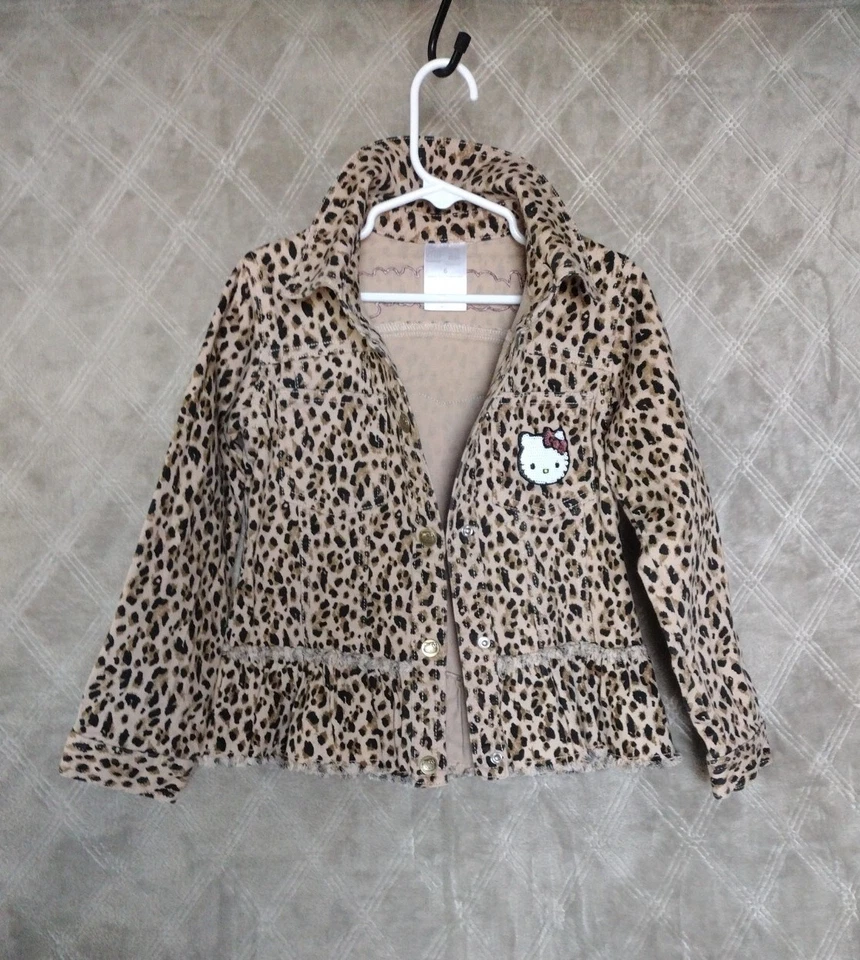 Hello Kitty Leopardo Jean Chaqueta NIÑA PEQUEÑO LOTE DE 3 incluye leggings negros sin mangas Foto 2 de 4
