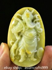 2.4" Alte chinesische Hetian Jade schnitzt Guan Gong Yu Krieger Gott Anhänger