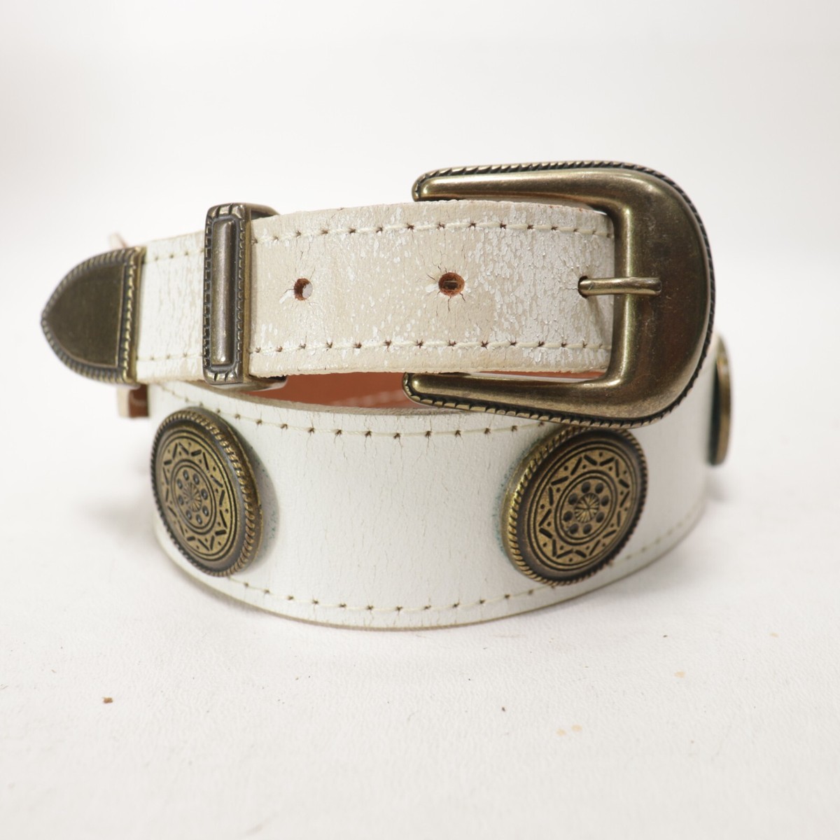 Vintage Western Concho Belt Women S Ivory Leather Brass  display picture 1