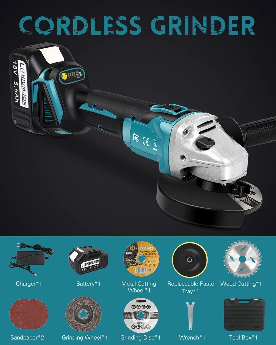 Brushless Cordless 4‑1/2” / 5 Cut‑Off / Angle Grinder with Battery for  Makita