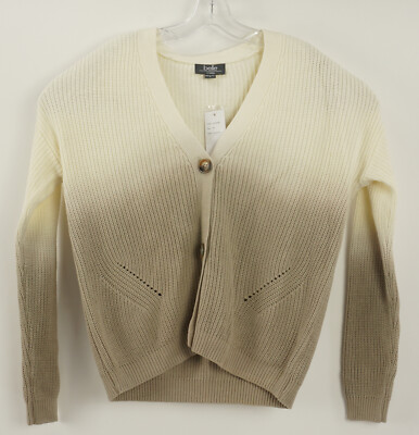 New Belle Belldini Womens Medium Ivory Tan Gradient Knit V-Neck