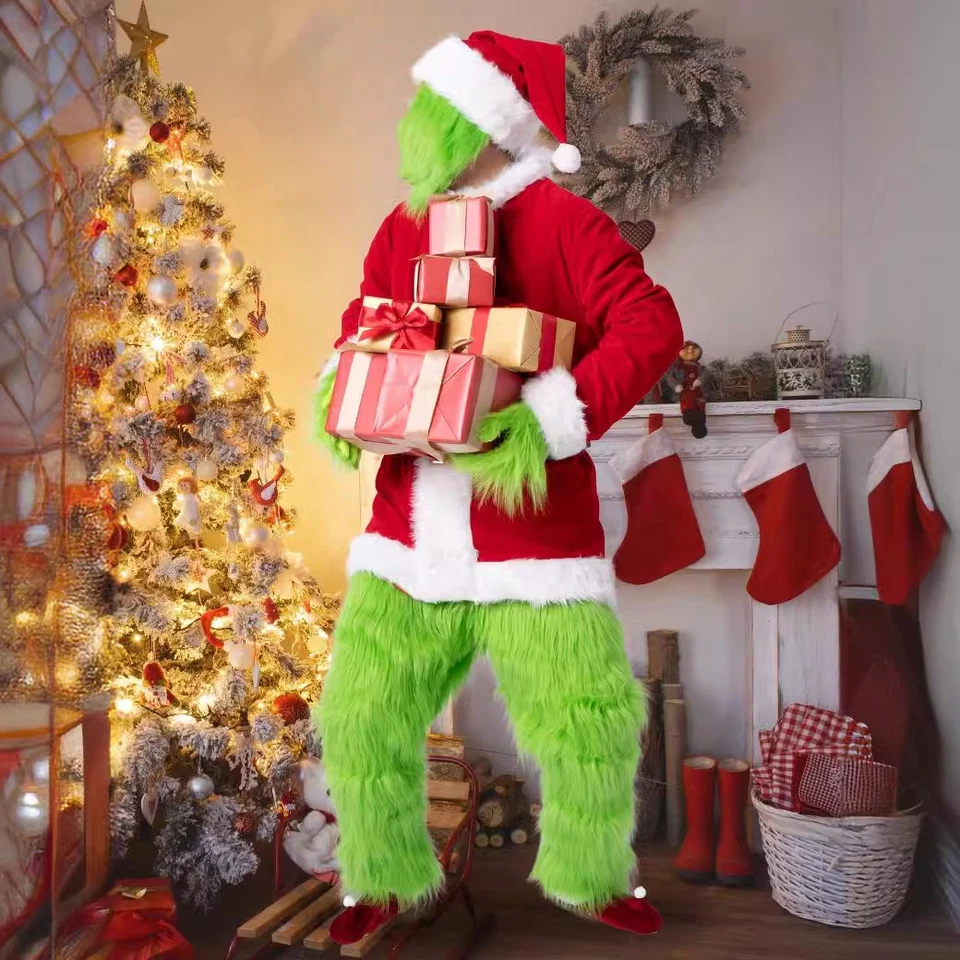 Disfraz de Monstruo Verde Adulto Máscara Juegos con disfraces Navidad Santa Vestido Elegante Conjunto NAVIDAD Foto 3 de 4
