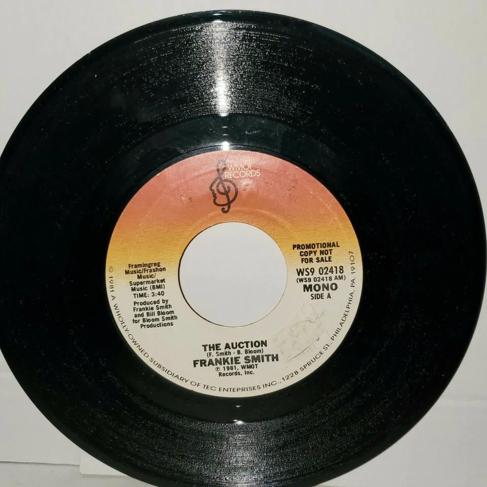 Frankie Smith The Auction Promo 7" VG+ Mono + Stereo 1981 WMOT WS902498 - Image 2 of 2