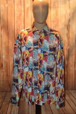 Maceoo Men Fibonacci Colorful Elephant Long Sleeve Dress Shirt Sz 2XL