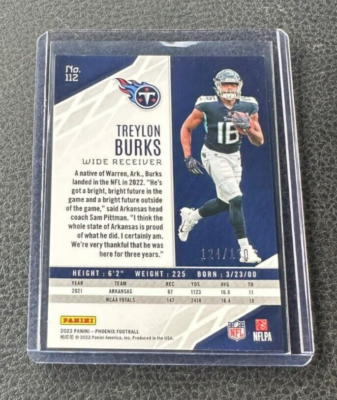 2022 Panini Phoenix Treylon Burks Rookie Red Lazer Prizm 124/150