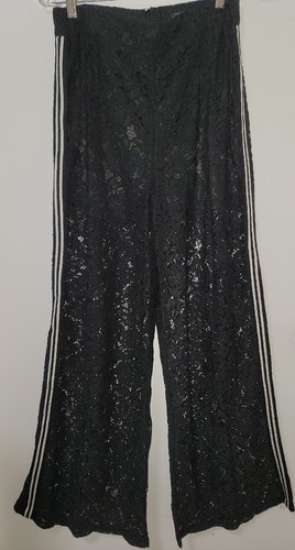 WHY Pants Womens Size Small Black Lace Semi-Sheer Wide Leg Tuxedo Striped New 