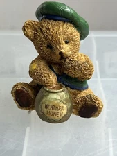 Collectible Home Decor Small Bear Brown Whit Honey Pot Green Hat Black Eyes 